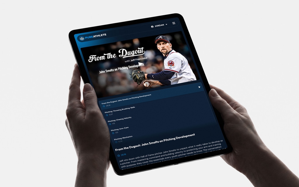 A Pure Athlete collection with John Smoltz on pitching, open on a tablet