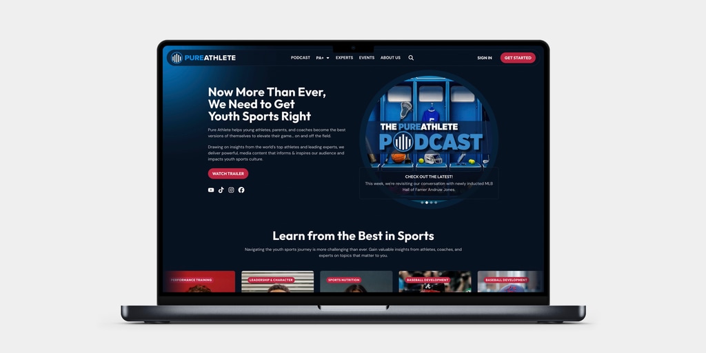 The Pure Athlete home page on a laptop